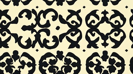 Canvas Print - Seamless pattern with black floral design on a cream background.