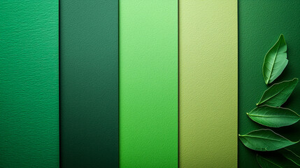 Wall Mural - Vertical green color palette with leaves on the right side.