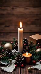 Canvas Print - burning candle amidst festive decorations