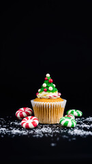 Canvas Print - festive cupcake decorated with a green tree design