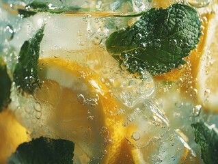 Refreshing Glass of Chilled Lemonade with Mint and Ice