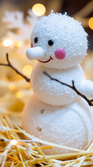 Poster - cheerful snowman figurine nestled straw