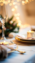 Canvas Print - table setting with glowing candle golden accents