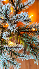 Canvas Print - frosted pine branch with warm glow