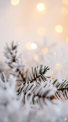 Canvas Print - frosted evergreen branch with a silver snowflake ornament