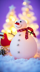 Poster - smiling snowman with a sleigh a winter wonderland