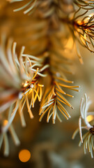 Wall Mural - close- a conifer branch with warm light