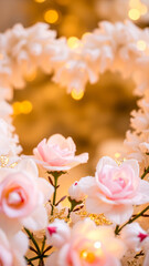 Wall Mural - close- delicate pink roses with warm lighting