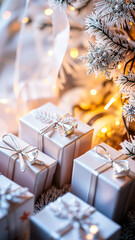 Poster - white gift boxes under a decorated tree