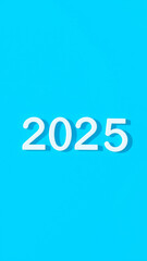 Poster - white 3d text '2025' on a blue background