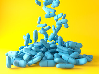 Heap of medicine pills background. Medicine and healthcare concept