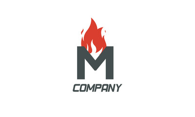 Wall Mural - fire flames M red letter alphabet logo icon design with LIGHT BLACK color for business and company