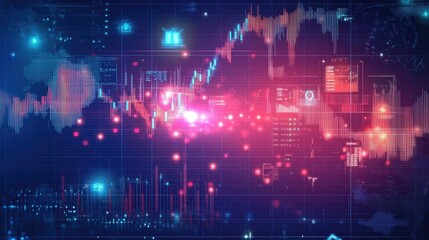 Business-themed background with a stock chart, corporate icons, and economic data, dynamic market trends