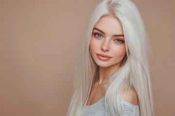 Sticker - Portrait of charming young woman with long white hair