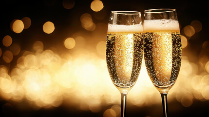 cheers to celebration with two elegant champagne glasses filled with bubbly drink, set against shimm