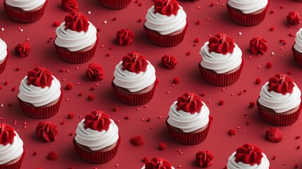 Red velvet cake pattern sweet snack dessert on red background