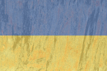 Flag of ukraine in military style with texture of scratches and damage for press and news.