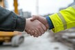 © Tadeusz - A handshake between two men on a construction site, symbolizing partnership and trust.