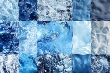 Processed collage of blue calm water surface texture, suitable for a banner, backdrop, or texture