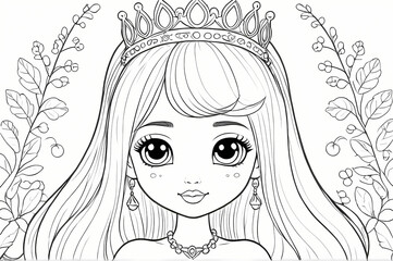 Cute Kawaii Princess Coloring Book Page