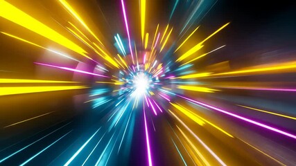 Wall Mural - a bright, white light shines through a tunnel of yellow and pink light streaks