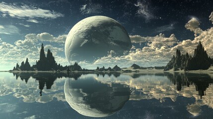 Wall Mural - a planet with a highly reflective surface, giving it the appearance of a mirror