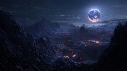 Wall Mural - a planet that exists in eternal darkness, illuminated only by the faint light of distant stars and i