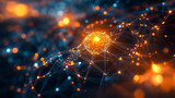 Tło inspirowane nauką i technologią przedstawia dynamiczne linie oraz geometryczne kształty, symbolizujące postęp w badaniach i innowacjach technologicznych.
