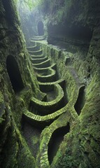 Wall Mural - Moss-covered stone tunnels lead into darkness.