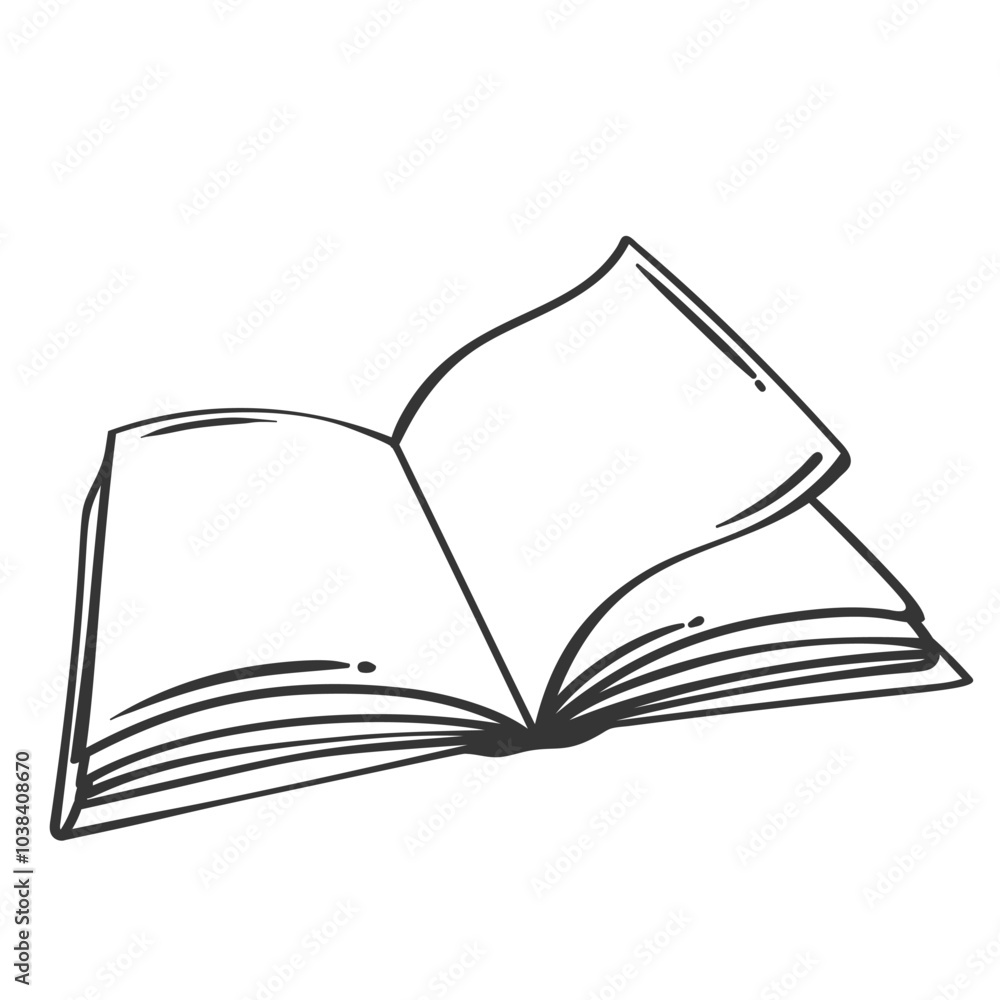 Open book with pages line icon. Outline hand drawn vintage diary ...