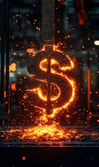 Fiery dollar sign engulfed in flames.