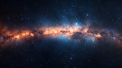 Wall Mural - A panoramic view of the night sky, featuring a sea of stars and the vibrant colors of the galaxy's spiral arms.