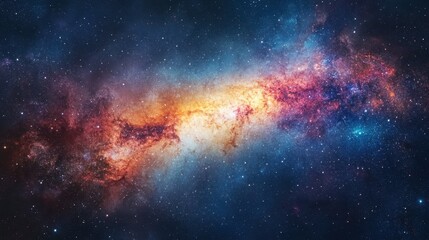 Wall Mural - A panoramic view of the night sky, featuring a sea of stars and the vibrant colors of the galaxy's spiral arms.