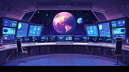 Wall Mural - deep space mission control : a futuristic mission control room, coordinating a deep space mission, w