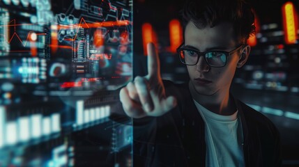 Man Interacting with Digital Interface