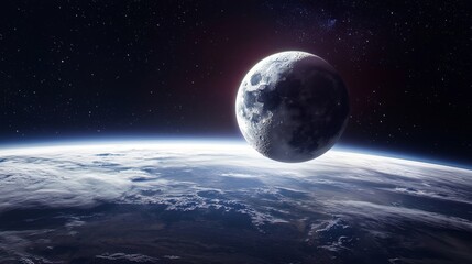 Wall Mural - lunar eclipse : a dramatic lunar eclipse seen from space, with the earth shadow covering the moon in
