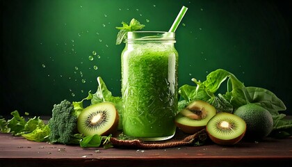 Green organic healthy smoothie, kiwi 