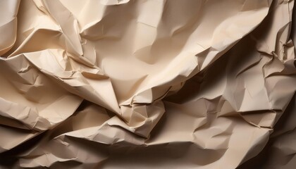 Aufkleber - Textured Beige Crumpled Paper Background. Abstract Wrinkled Surface with Light and Shadow Play, Ideal for Graphic Design, Packaging Mockups, or Natural Eco Themed Presentations