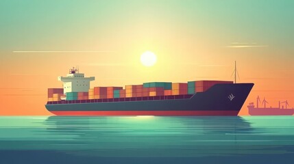 Vector design of a cargo ship loading and unloading at a port