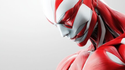 Poster - The close-up reveals intricate details of a red and white muscle structure, highlighting human anatomy through a 3D perspective. Generative AI