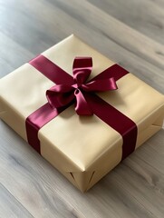 Aufkleber - The large gift box features neutral wrapping paper and a striking red ribbon, making it ideal for celebrations or special events. Generative AI