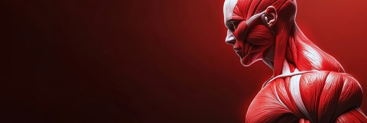 Leinwandbilder - A striking close-up reveals intricate details of a red and white muscle model highlighted against a dark background. Generative AI