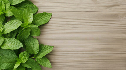 Fresh mint leaves on a wooden background