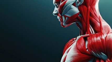 Poster - A striking close-up reveals the complex structure of skeletal muscle, emphasizing the anatomy's red and white coloration intricately. Generative AI