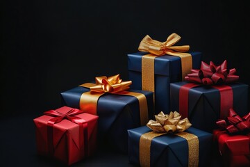 A collection of colorful gift boxes adorned with shiny bows, creating a festive atmosphere perfect for special occasions. Generative AI