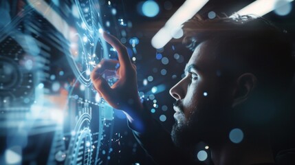 Man Interacting with Futuristic Interface