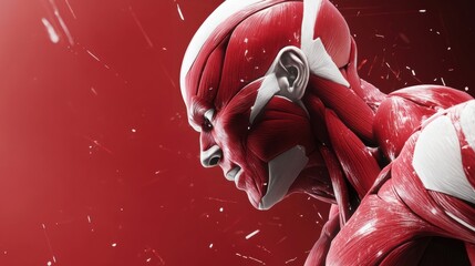 Poster - This striking close-up reveals the intricate details of muscle anatomy in red and white, showcasing its structural complexity and texture. Generative AI