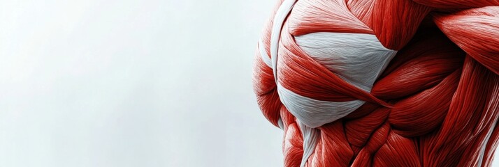 Leinwandbilder - A close-up perspective reveals a striking depiction of red and white muscle fibers, highlighting their complex structure and anatomical details. Generative AI
