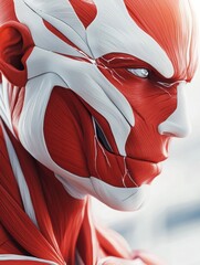 Aufkleber - A striking close-up reveals intricate details of a red and white muscle structure with impressive anatomical features and textures. Generative AI