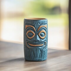 Wall Mural - Colorful tiki mug with carved face